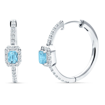 Emerald Cut Halo Hoop Earring Aquamarine CZ 925 Sterling Silver Wholesale